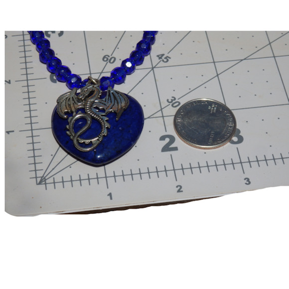 Dragon and Dark Blue Heart Stone Beaded Necklace 1461 - Picture 6 of 6